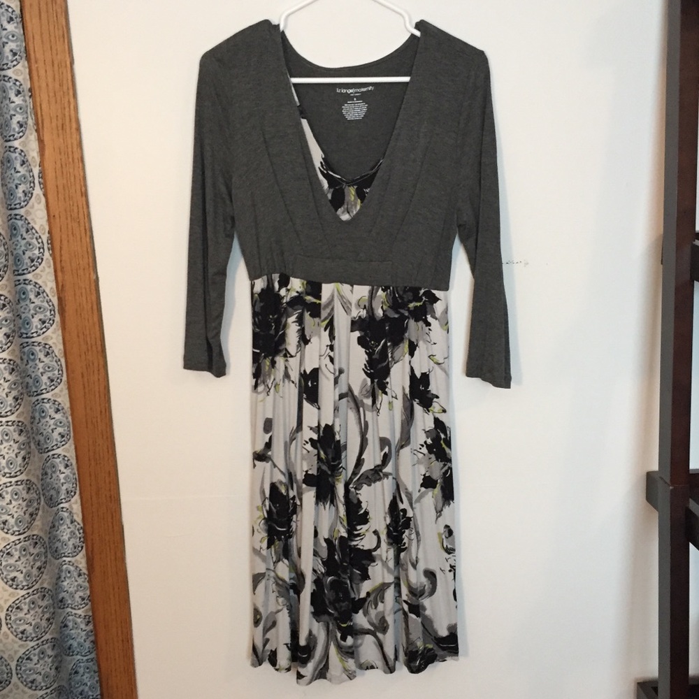 Grey and Floral Maternity Dress